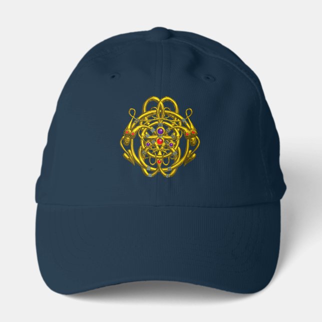 GOLD CELTIC KNOTS WITH TWIN DRAGONS PERFORMANCE CAP (Front)