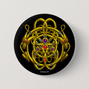GOLD CELTIC KNOTS WITH TWIN DRAGONS PINBACK BUTTON