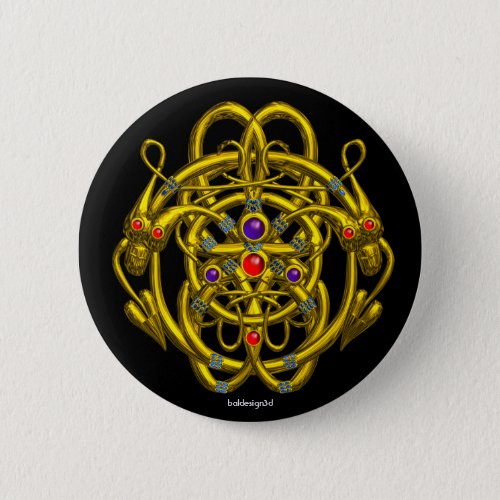 GOLD CELTIC KNOTS WITH TWIN DRAGONS PINBACK BUTTON