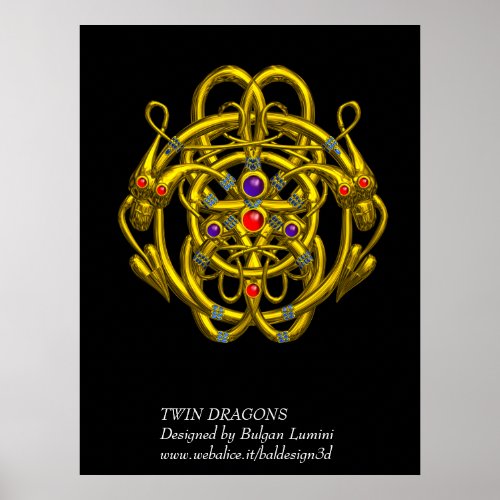 GOLD CELTIC KNOTS WITH TWIN DRAGONS POSTER