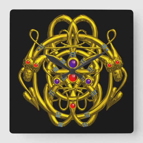 GOLD CELTIC KNOTS WITH TWIN DRAGONS SQUARE WALL CLOCK