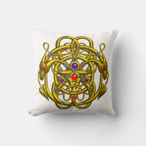 GOLD CELTIC KNOTS WITH TWIN DRAGONS THROW PILLOW