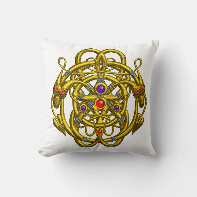 GOLD CELTIC KNOTS WITH TWIN DRAGONS THROW PILLOW (Front)