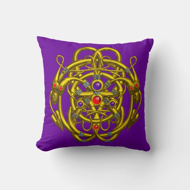 GOLD CELTIC KNOTS WITH TWIN DRAGONS THROW PILLOW (Front)