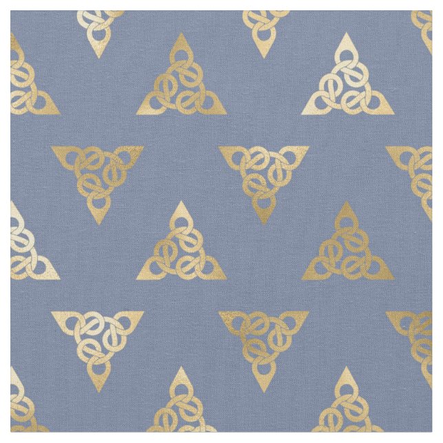 Gold Celtic Lindisfarne Inspired Knots on Blue Fabric (Close Up)