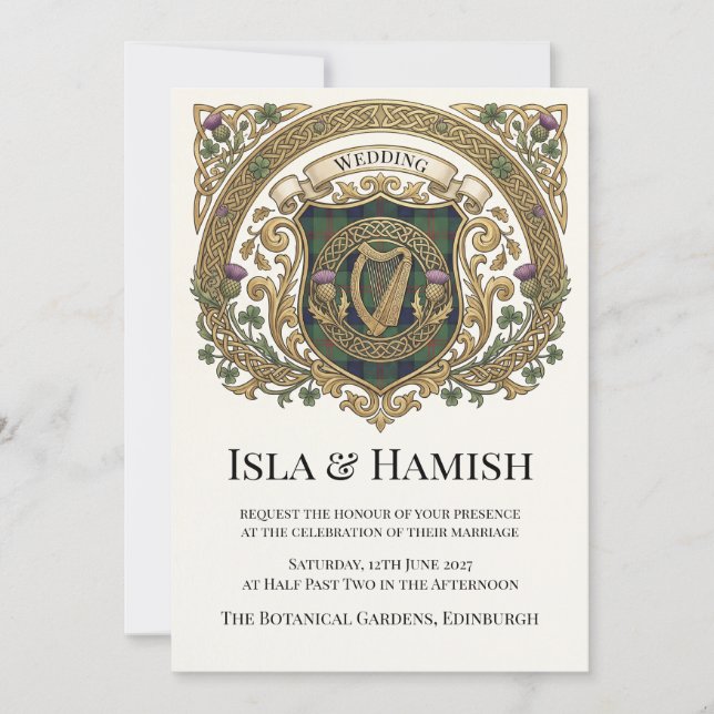 Gold Celtic Monogram Wedding Invitation (Front)