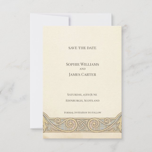 Gold Celtic Scroll Save the Date Card (Front)