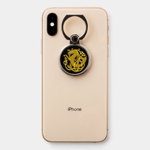 Gold Celtic Seahorse Phone Ring Stand