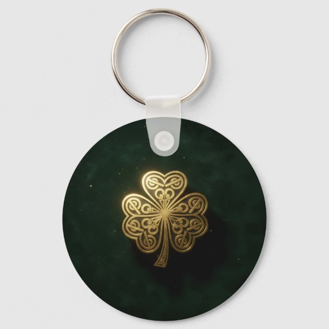 Gold Celtic Shamrock Green Metal Keychain (Back)