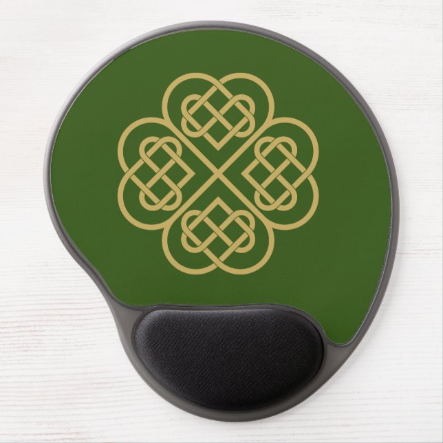 Gold Celtic Shamrock On Green Gel Mouse Pad (Front)