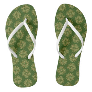 Gold Celtic Shamrock Pattern Flip Flops