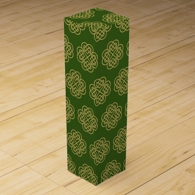 Gold Celtic Shamrock Pattern  Wine Box (Front)