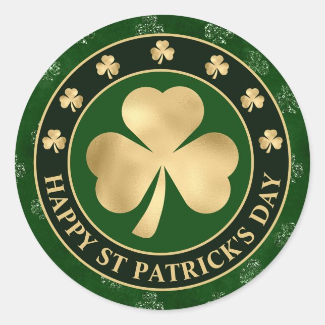 Gold Celtic Shamrock St Patrick’s Day Classic Round Sticker (Front)
