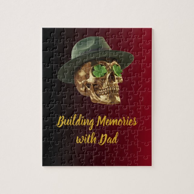 Gold Celtic Skull Green Clover Father's Jigsaw Puzzle (Vertical)