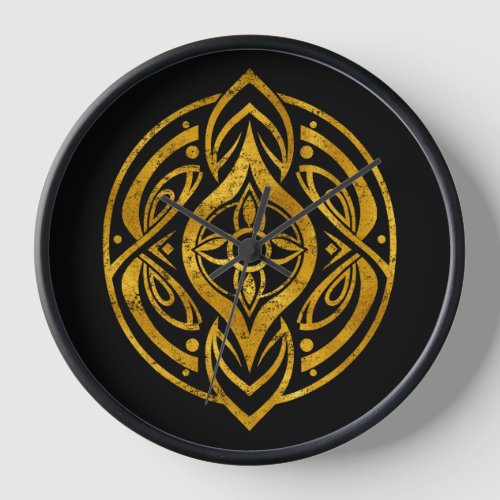 Gold celtic symbol on black background clock