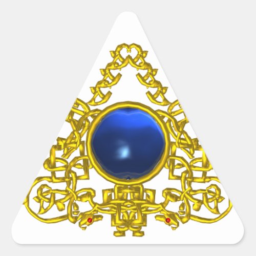 GOLD CELTIC TRIANGLE WITH BLUE SAPPHIRE TRIANGLE STICKER