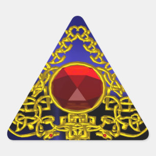 GOLD CELTIC TRIANGLE WITH RED RUBY STICKER