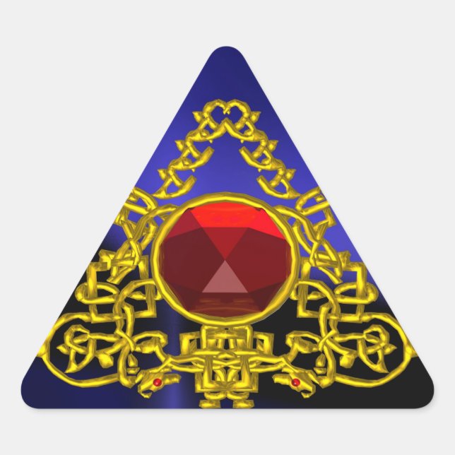 GOLD CELTIC TRIANGLE WITH RED RUBY TRIANGLE STICKER (Front)