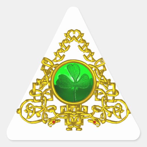 GOLD CELTIC TRIANGLE WITH SHAMROCK TRIANGLE STICKER