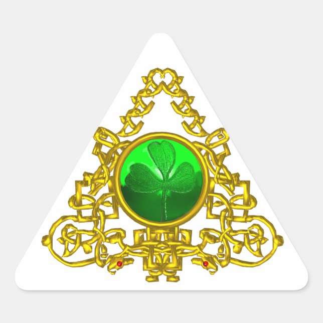 GOLD CELTIC TRIANGLE WITH SHAMROCK TRIANGLE STICKER (Front)