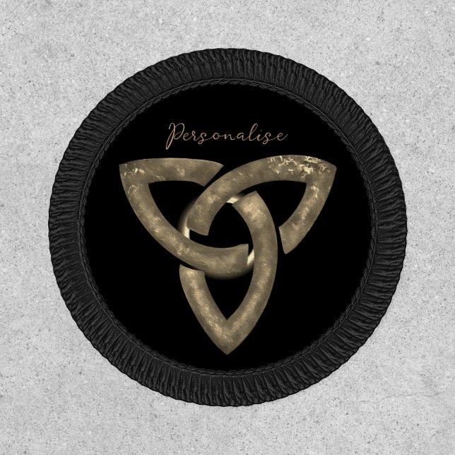 Gold Celtic Trinity Knot Triquetra Spiritual Black Patch (Front)