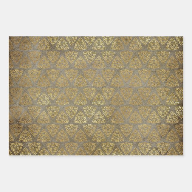 Gold Celtic Trinity Knot Wrapping Paper Sheets (Front)