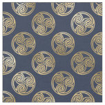 Gold Celtic Triskele Spirals in Circles on Blue Fabric