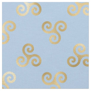 Gold Celtic Triskele Spirals on Light Blue Fabric
