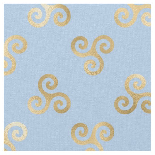 Gold Celtic Triskele Spirals on Light Blue Fabric