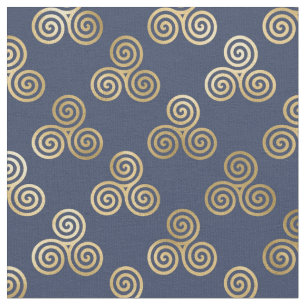 Gold Celtic Triskele Spirals on Navy Blue Fabric