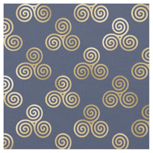Gold Celtic Triskele Spirals on Navy Blue Fabric