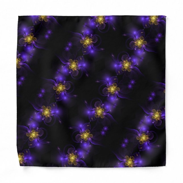 Gold Centered Purple Fractal Flower  Bandana (Front)