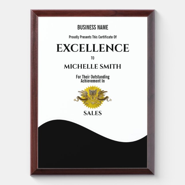 Gold certificate award black crest | PERSONALIZE Plaque (Vertical)