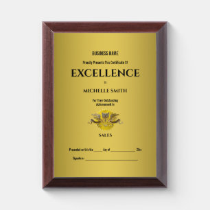 Gold certificate award crest seal 2   PERSONALIZE Plaque