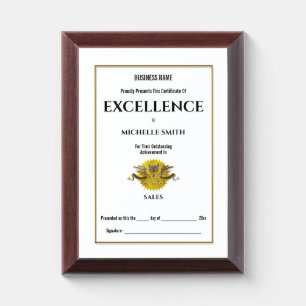 Gold certificate award crest seal   PERSONALIZE Plaque
