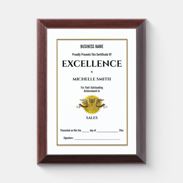 Gold certificate award crest seal | PERSONALIZE Plaque (Vertical)