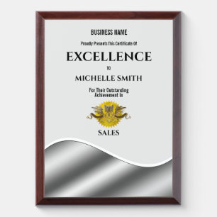 Gold certificate award faux silver   PERSONALIZE Plaque