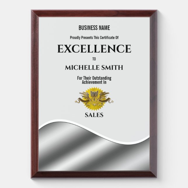 Gold certificate award faux silver | PERSONALIZE Plaque (Vertical)