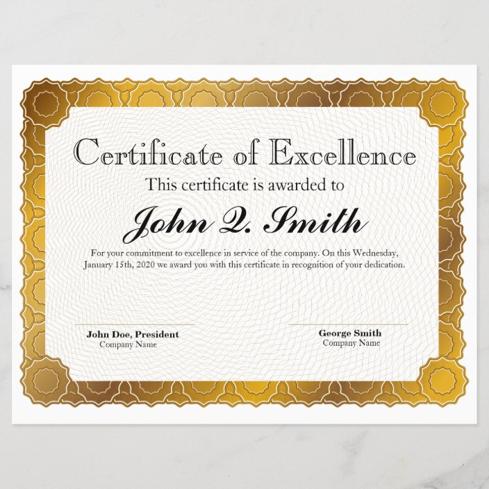 Gold Certificate Pattern Excellence Award Zazzle Com