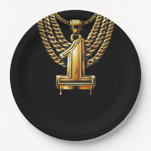 Gold Chain 1 Drip #1 1st Birthday Party Paper Plates