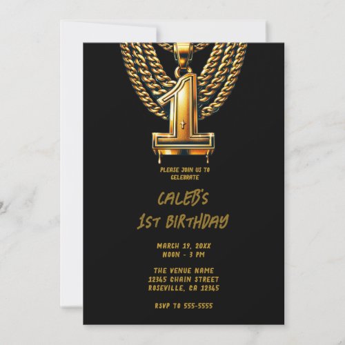 Gold Chain 1 Drip 1ST Birthday Party Invitation
