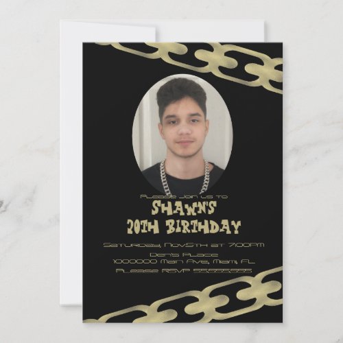 Gold Chain Adult Birthday Party Photo Invitation