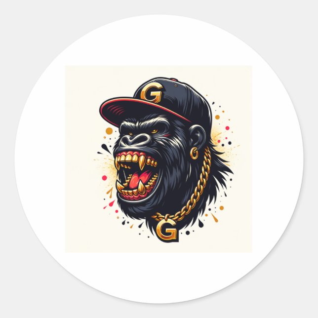 Gold Chain Gorilla  Classic Round Sticker (Front)
