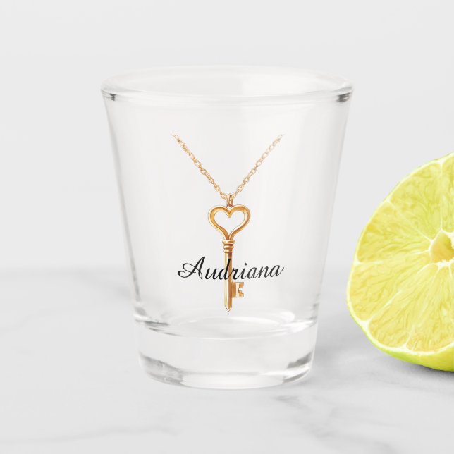 Gold Chain Heart Necklace Key Shot Glass (Front)