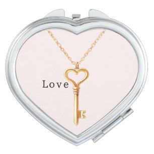 Gold Chain Heart Necklace Love Compact Mirror