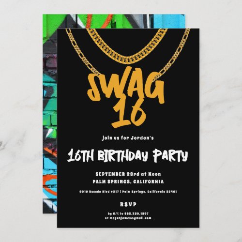 Gold Chain  Swag 16 Birthday Party Invitation