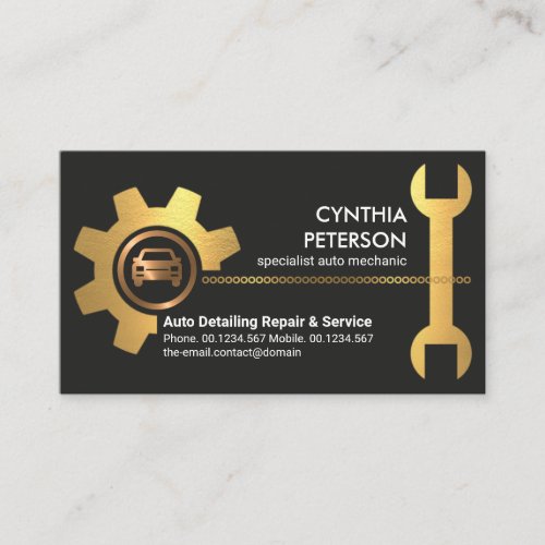 Gold Chain_wheel Sprocket Spanner Auto Repairs Business Card