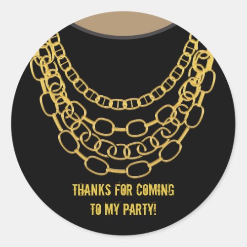 Gold Chains Black Hip Hop Dance Birthday Party Classic Round Sticker
