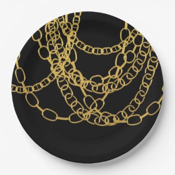Gold Chains Black Hip Hop Dance Birthday Party Paper Plates by printabledigidesigns at Zazzle