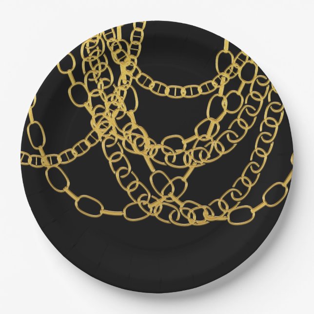 Gold Chains Black Hip Hop Dance Birthday Party Paper Plates (Front)